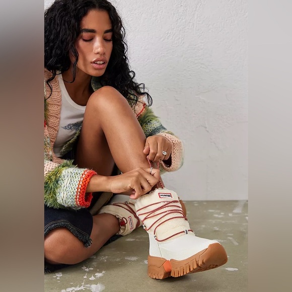 Hunter Boots Wanderer Short Shearling Insulated Snow White Willow Size 8 - Picture 1 of 15